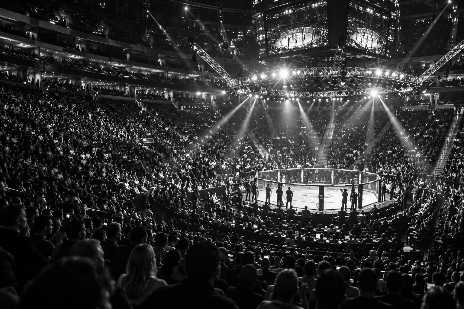Illustrative fight night in a packed arena